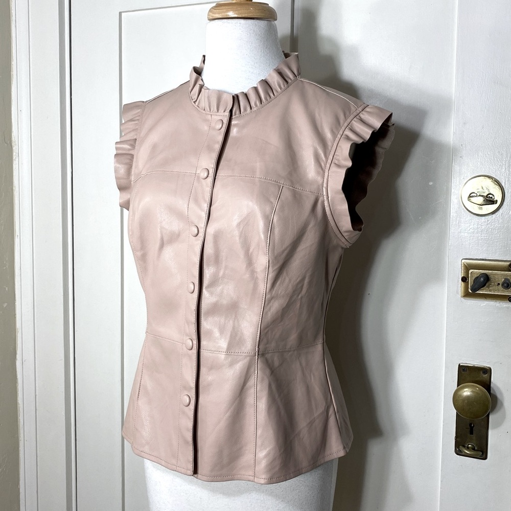 Marc New York Andrew Marc Faux Leather Ruffle Dusty Pink Sleeveless Button Vest
